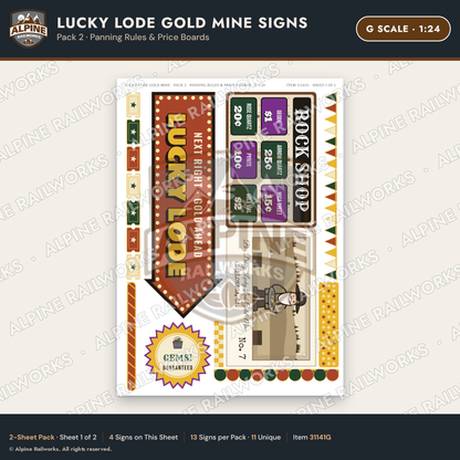 Alpine Railworks 31141G G Scale Roadside Signs - Gold Panning Mine