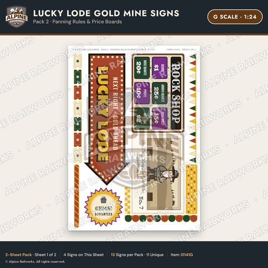 Alpine Railworks 31141G G Scale Roadside Signs - Gold Panning Mine