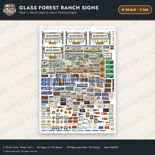 Alpine Railworks 31068N N Scale Roadside Signs - Bottle Tree Ranch