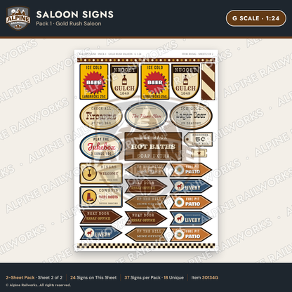 Alpine Railworks 30134G G Scale Saloon Signs - Gold Rush Saloon