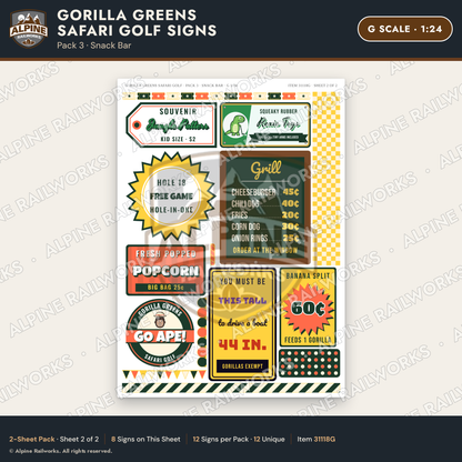 Alpine Railworks 31118G G Scale Mini Golf Signs - Safari - Snack Bar
