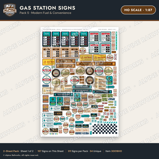 Alpine Railworks 30018HO HO Scale Gas Station Signs - Modern Fuel