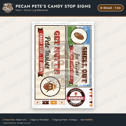 Alpine Railworks 30590G G Scale Roadside Signs - Pecan Candy Stop