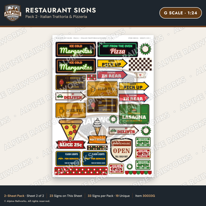 Alpine Railworks 30033G G Scale Restaurant Signs - Italian Trattoria