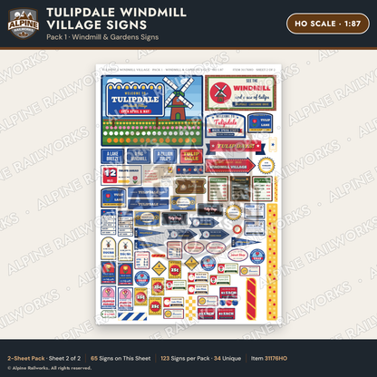 Alpine Railworks 31176HO HO Scale Roadside Signs - Windmill Village