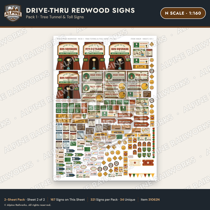 Alpine Railworks 31062N N Scale Roadside Signs - Drive-Thru Tree