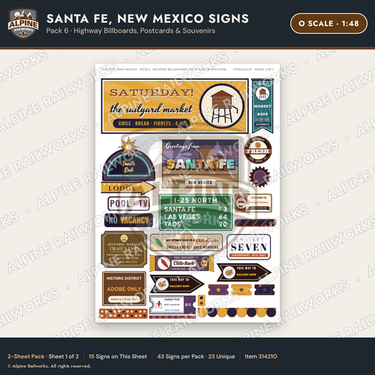 Alpine Railworks 31421O O Scale Santa Fe NM Signs - Billboards