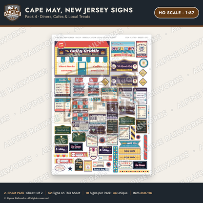 Alpine Railworks 31317HO HO Scale Cape May NJ Signs - Diners & Cafes