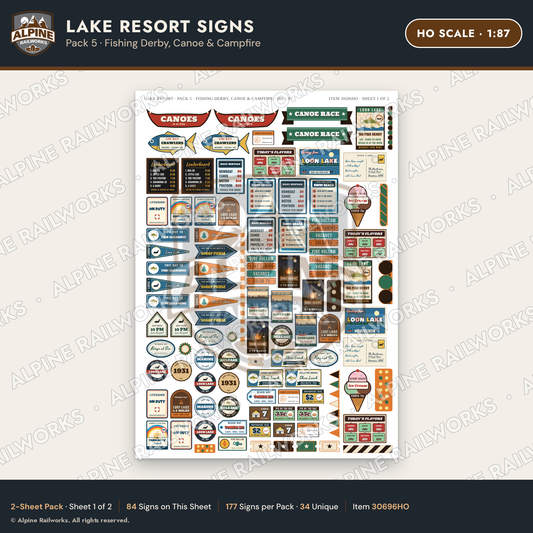 Alpine Railworks 30696HO HO Scale Lake Resort Signs - Fishing Derby