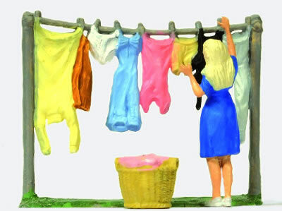 Preiser 28110 HO Scale Laundry Day Woman Hanging Clothes