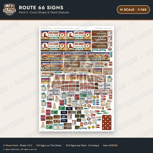 Alpine Railworks 30582N N Scale Route 66 Highway Signs - Curio Shops