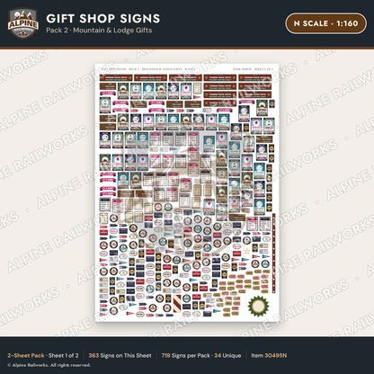 Alpine Railworks 30495N N Scale Gift Shop Signs - Mountain