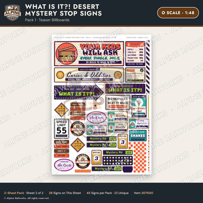 Alpine Railworks 30750O O Scale Roadside Signs - Desert Mystery Stop