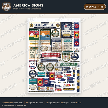 Alpine Railworks 30377O O Scale America Signs - Veterans & Memorial