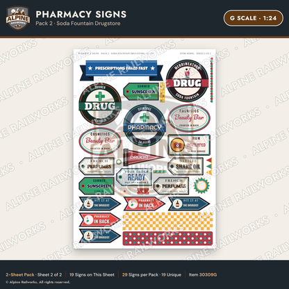 Alpine Railworks 30309G G Scale Pharmacy Signs