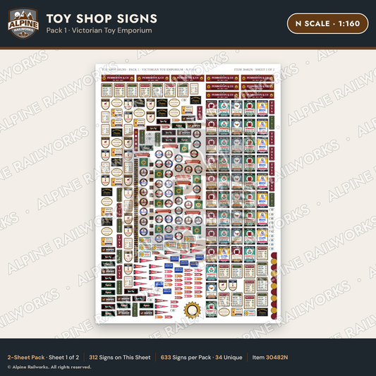 Alpine Railworks 30482N N Scale Toy Shop Signs