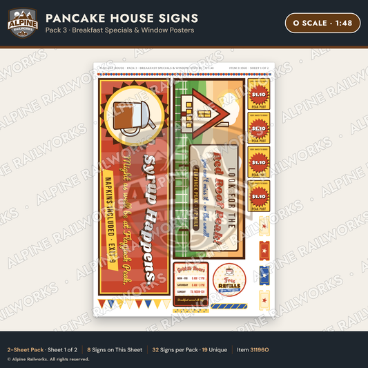 Alpine Railworks 31196O O Scale Pancake House Signs - Specials