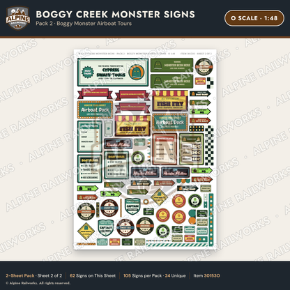 Alpine Railworks 30153O O Scale Boggy Creek Monster Signs