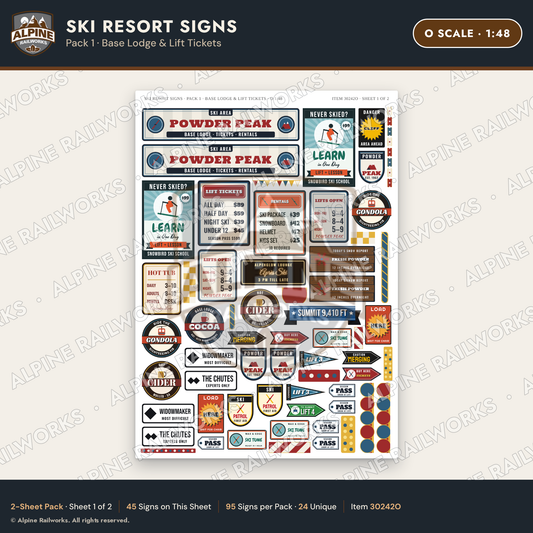 Alpine Railworks 30242O O Scale Ski Resort Signs - Base Lodge