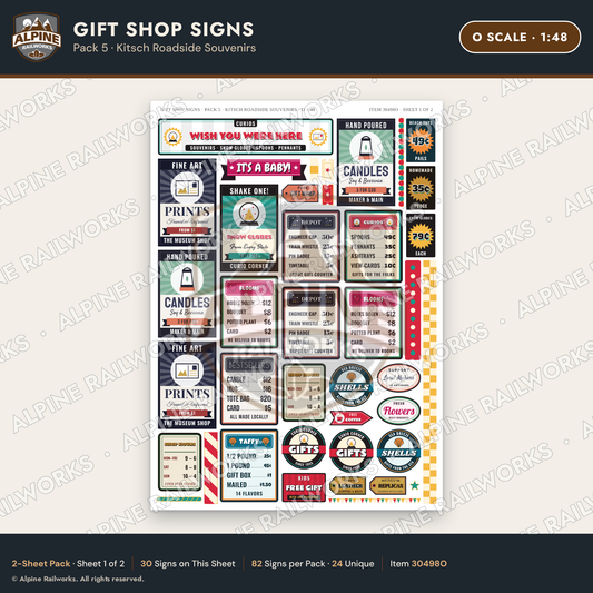 Alpine Railworks 30498O O Scale Gift Shop Signs