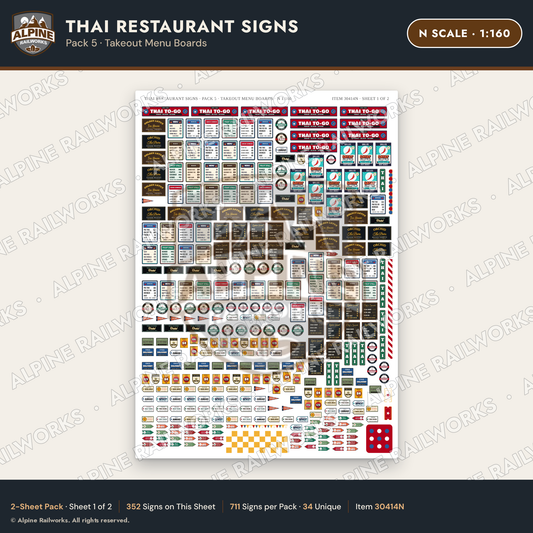 Alpine Railworks 30414N N Scale Thai Restaurant Signs
