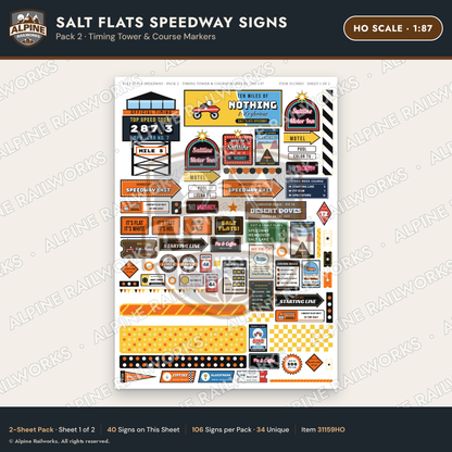 Alpine Railworks 31159HO HO Scale Racing Signs - Salt Flats Speedway