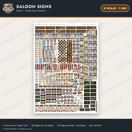 Alpine Railworks 30134N N Scale Saloon Signs - Gold Rush Saloon