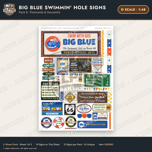 Alpine Railworks 30959O O Scale Roadside Attraction Signs - Blue Whale