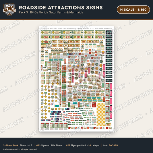 Alpine Railworks 30088N N Scale Roadside Attractions Signs