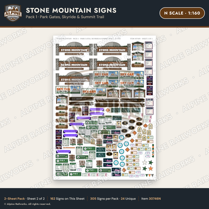 Alpine Railworks 30746N N Scale Tourist Signs - Stone Mountain