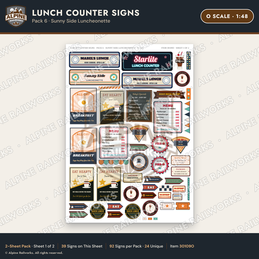 Alpine Railworks 30109O O Scale Lunch Counter Signs