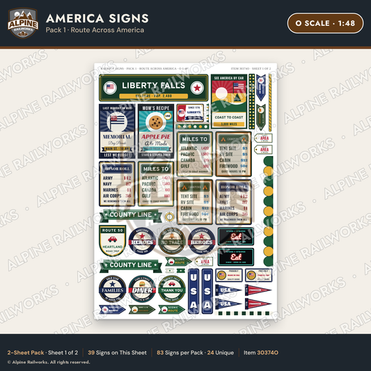 Alpine Railworks 30374O O Scale America Signs - Route Across America