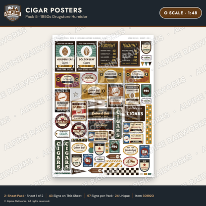 Alpine Railworks 30192O O Scale Cigar Posters - Drugstore Humidor