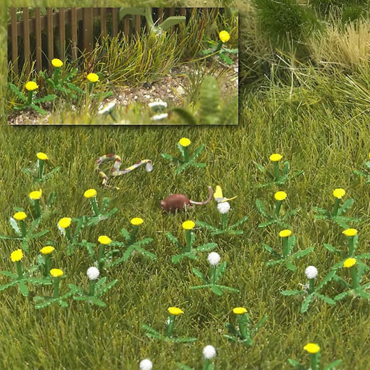 Busch 1220 HO Scale Dandelion Patch - Kit -- 60 White & 60 Yellow