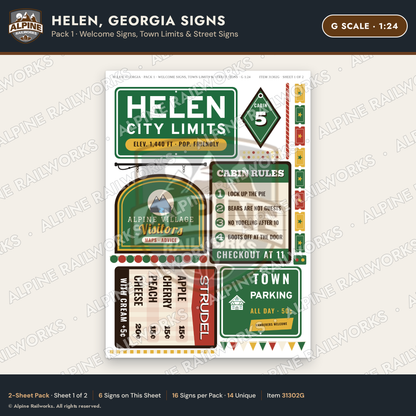 Alpine Railworks 31302G G Scale Helen GA Signs - Welcome Signs