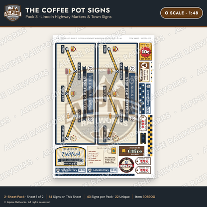 Alpine Railworks 30890O O Scale Roadside Signs - Coffee Pot Diner