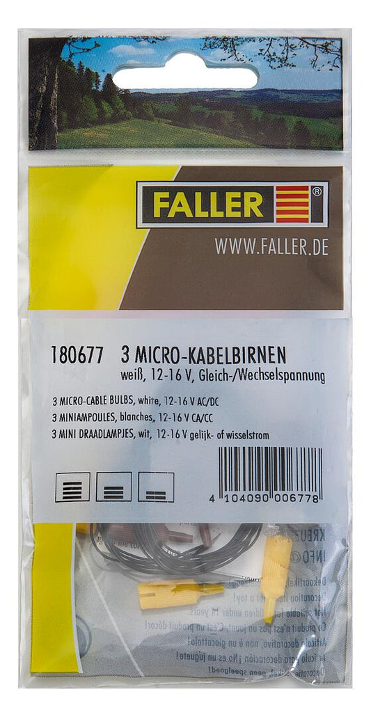 Faller 180677 HO/N/TT Micro-Cable Bulbs, White, Pack of 3