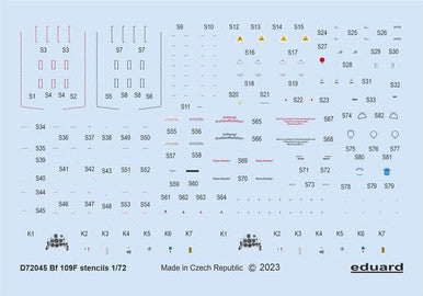Eduard D72045 1/72 Decal Bf 109F Stencils for Eduard