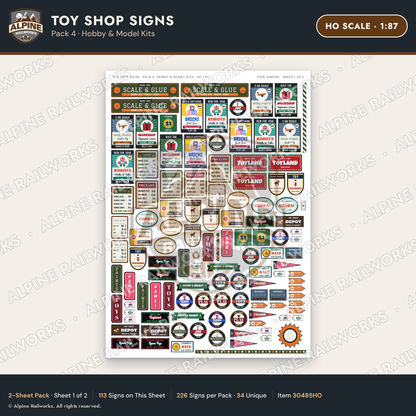 Alpine Railworks 30485HO HO Scale Toy Shop Signs - Hobby & Model Kits