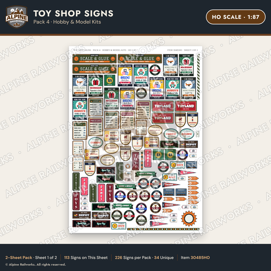 Alpine Railworks 30485HO HO Scale Toy Shop Signs - Hobby & Model Kits
