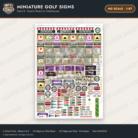 Alpine Railworks 30223HO HO Scale Miniature Golf Signs - Snack Shack
