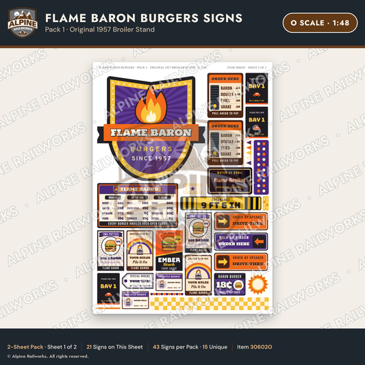 Alpine Railworks 30602O O Scale Fast Food Signs - Burgers
