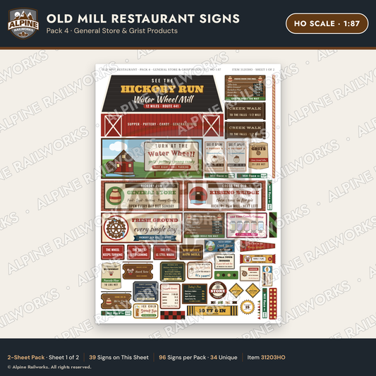 Alpine Railworks 31203HO HO Scale Old Mill Signs - General Store
