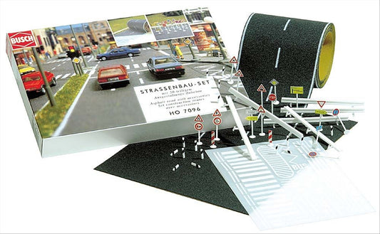 Busch 7096 HO Scale Road Construction Set with Signs & Mat