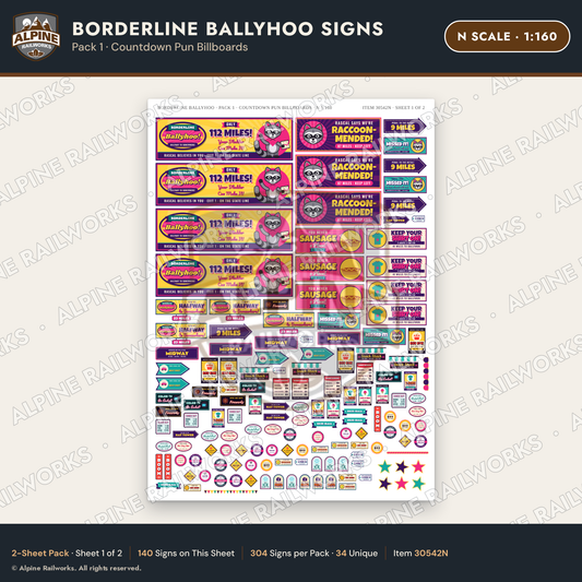 Alpine Railworks 30542N N Scale Roadside Signs - Border Tourist Stop