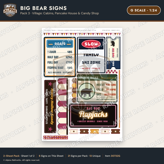 Alpine Railworks 30732G G Scale Tourist Signs - Big Bear Lake - Cabins
