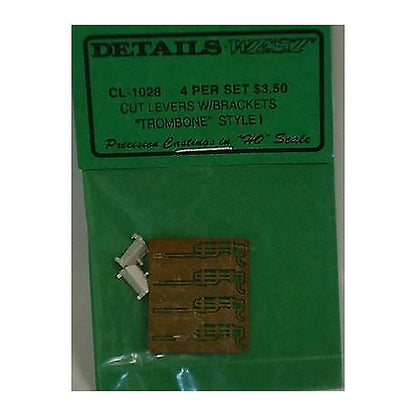 details west 1028 ho scale trombone cut levers w brackets pkg4 style i