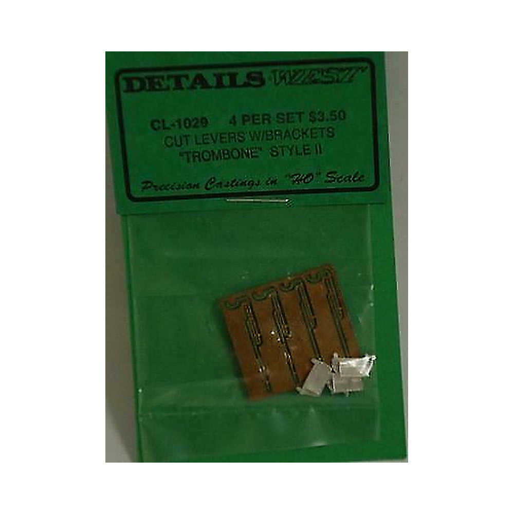 details west 1029 ho scale trombone cut levers w brackets pkg4 style ii