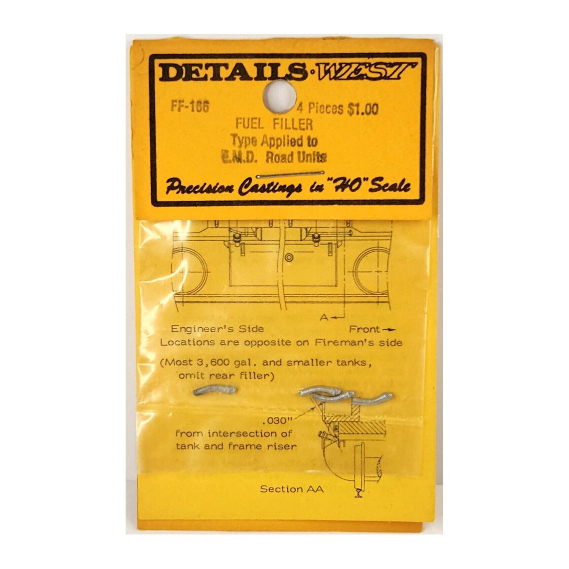 details west 166 ho scale fuel fillers emd road units pkg4