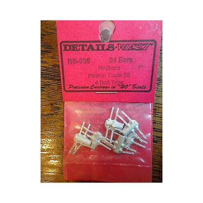 details west 935 ho scale code 55 railbars 4 bolt pewter pkg24
